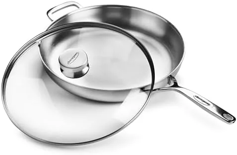 demeyere 5 plus 125 inch stainless steel fry pan with glass lid
