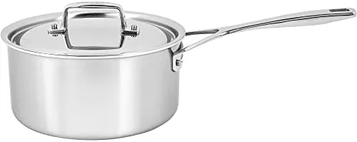 demeyere essential 5 ply 1810 stainless steel stay cool handle oven safe compatible with all cooktops perfect pour edge 3 qt saucepan with perfect fit lid