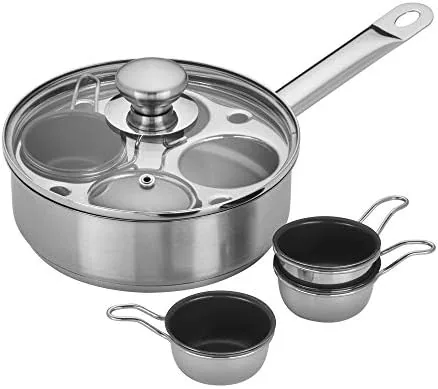 demeyere resto 1810 stainless steel stovetop egg poacher set 4 removable cups induction compatible dishwasher safe